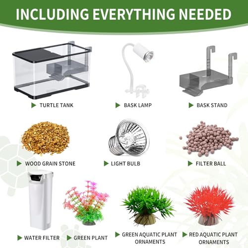 (Tank + Light + Filter + Filter Balls) Turtle Tank Kit, Turtle Tank Starter Kit,Bottom Drainage, Multi-Function Areas for Turtles, Crabs,Fishes, Amphibians,Reptiles. (15.75 x 8.64 x 8.64 Inch) - size: Black(M) + Light + Filter + Filter Balls