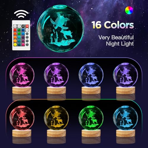 3D Sea Turtle Crystal Ball Night Light with Woodern Base, 3.15“ Sea Turtle Glass Ball Lamp 16 Colors with Remote Control Sea Turtle Figurines Cool Desk Decor Sea Turtle Gifts for Kids Friends Birthday - color: Sea Turtle