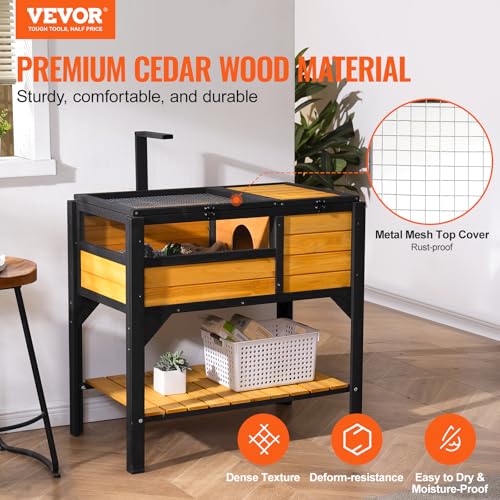 VEVOR Tortoise Habitat, Cedar Wooden Tortoise House Indoor & Outdoor, Tortoise Enclosure with Light Stand, Reptile Enclosure Small Animal Cage with Stand Legs for Gecko, Lizard, Snake - style: C With Legs