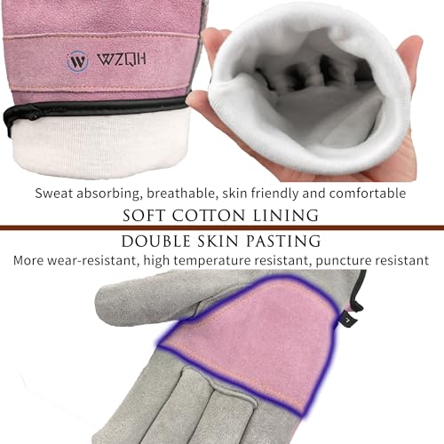 WZQH Leather Work Gloves for Men or Women.Gardening,Welding,Pink-Grey S | Glove for Tig, Mig, Construction, Chainsaw, Farm, Ranch, etc. Cowhide, Soft Lining, Utility, Firm Grip, Durable.Small - color: Pink - Grey, size: Small (Pack of 1)