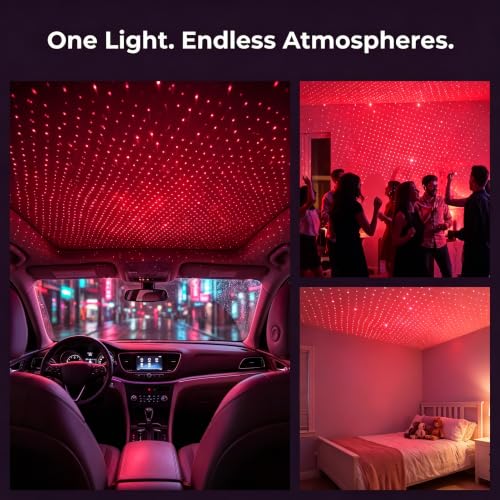 USB Star Projector Night Light, Flexible Gooseneck Adjustable Car Roof Starry Lamp, Romantic Atmosphere Light for Car Bedroom Party (Red) - color: red