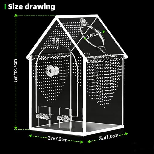 Cycodo Mini Jumping Spider Enclosure, Warp-Proof Acrylic Tarantula Terrarium, Front Opening Bug Habitat with Feeding Port for Praying Mantis, Snail, and Micro Reptile Habitat, 3" x 3" x 5" - size: 3"L * 3"W * 5"H