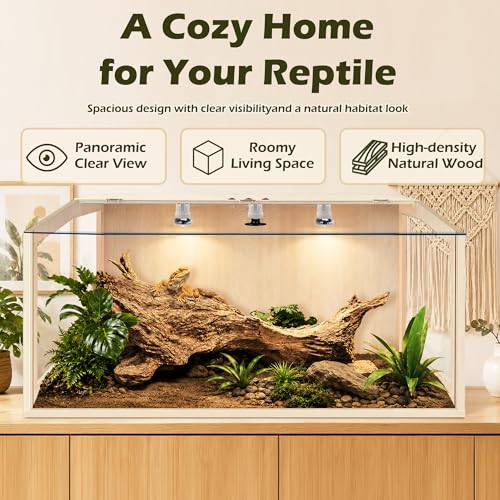 Bearded Dragon Tank, Lizard Tank with Clear Tempered Glass, Anti-Scratch Reptile Enclosure, Reptile Tank Built-in Light Fixtures with Switch (40X20X20inch,65 Gallons) - color: Transparent Roof, size: 40X20X20inch,65 Gallons