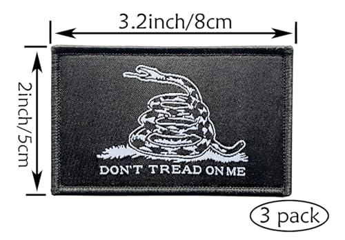 3Pcs Dont Tread On Me Flag Patch 2x3 Inch, Hook Loop Tactical Embroidered Armband Gadsden Snake Flag Patches for Backpack Hat Vest Jacket.