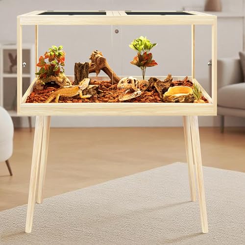 Bearded Dragon Tank with Leg Stand 62 Gallons, Wooden Lizard Tank,Reptile Tank with Metal Mesh Roof Door, Acrylic Panel Snake Tank with Lock Design (Oak, 40"x20"x20") - color: Oak, size: 40"x20"x20"