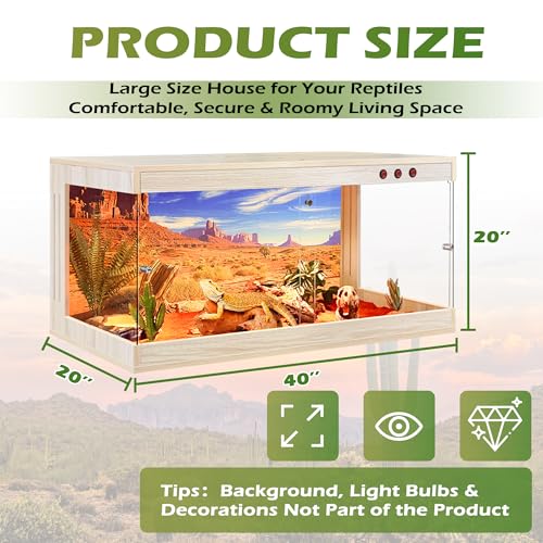 Royxen Reptile Enclosure, Tempered Glass Reptile Tank with Wooden Top and Lockable Design,Bearded Dragon Tank for Lizard Gecko Tortoise Snake Habitat (Oak, 65 Gallons,40" Length) - color: Oak, size: 65 Gallons,40" Length