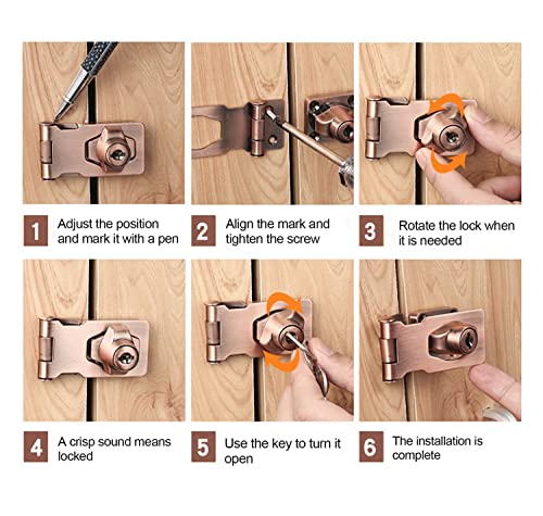 szhdxsy 2 Packs 4 Inch Keyed Hasp Locks Twist Knob Keyed Locking Hasp for Small Doors, Cabinets and More,Stainless Steel Steel, Chrome Plated Hasp Lock Catch Latch Safety Lock(Bronze)