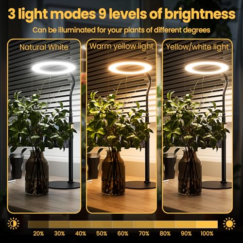 bseah Grow Light, LED Plant Light for Indoor Plants Growing, Full Spectrum Desk Grow Lamp with Pedestal, Automatic Timer for 3H/9H/12H, 10 Dimmable Levels, Height Adjustable - color: Black