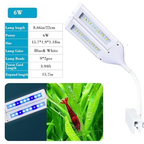 LED Aquarium Light Full Spectrum Clip Fish Tank Light Plants Light 360° Adjustable 2 Light Bar Super-Bright 6W Suitable for 5-25 Gal Fish Tank - size: 6W For 5-25 Gal Fish Tank