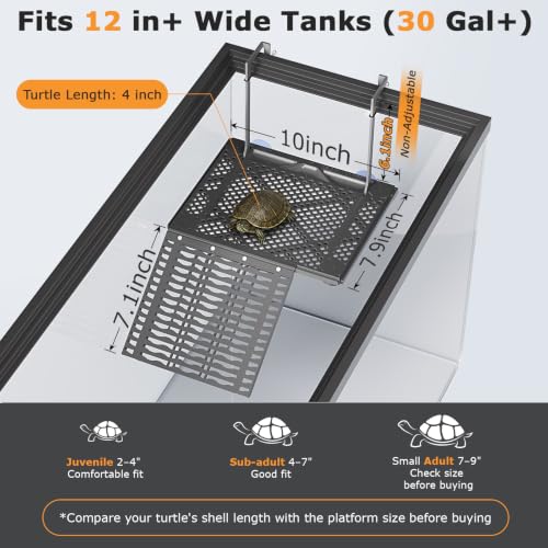 Upgraded Hanging Turtle Basking Platform with Built-In Feeding Tray, Stainless Steel Hooks, Non-Slip Ramp, No Zip Ties, Heavy-Duty Turtle Dock for 30 Gallon Aquariums