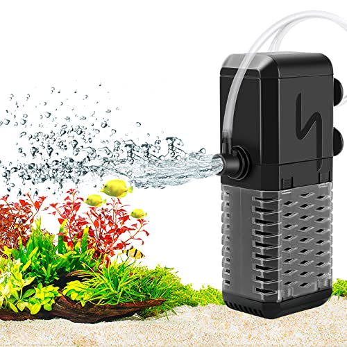 AQQA Submersible Aquarium Filter, Adjustable Flow with Aeration System | Ultra Quiet, Biochemical Sponge Filtration, Fish Tank Filter Built-in Rainfall Aerator, Fits Tanks Up to 50 Gallon,158GPH - size: S(158GPH-6W)