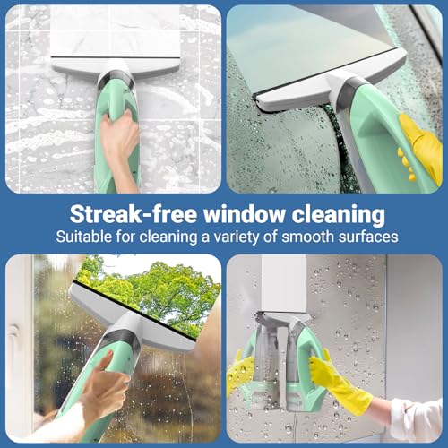 Kiato Window Vacuum Squeegee Cordless, Electric Window Vac, Rechargeable Window Cleaner with Spray Bottle, for Cleaning Windows, Mirrors, Glass, 2200mA, WC10