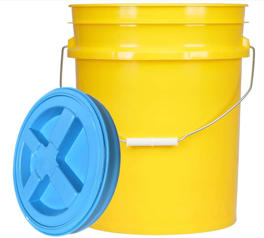 5 Gallon Food Grade Plastic Bucket with Air Tight Screw on Lid Made in USA Container (Yellow Bucket with Aqua Lid) - color: Yellow Bucket With Aqua Lid
