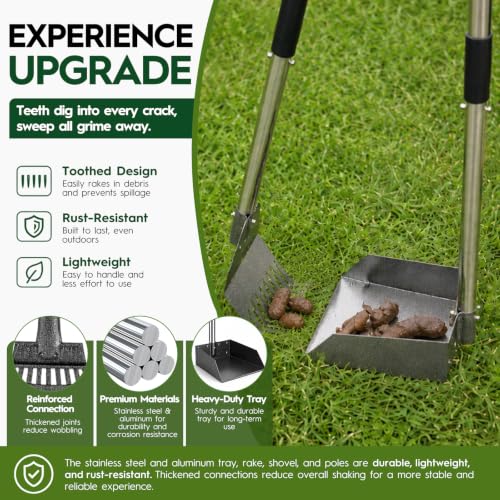 Dog Pooper Scooper for Large Dogs,10.25"X9.26" Extra Large Tray | Free with three extension rods, Reduce the frequency of garbage trips, for Large, Medium, Small Dogs & Multi-Dog Households - size: Extra Large 4-Pc Set