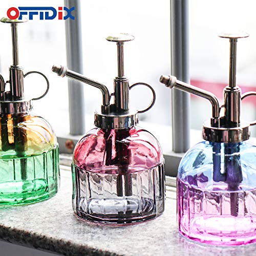 Plant Mister Glass Spray Bottle for Indoor Small Plants | Succulent Flower Spritzer Watering Can Bronze Plastic Top Pump One Hand - color: D-Wine Red Gray Gradient