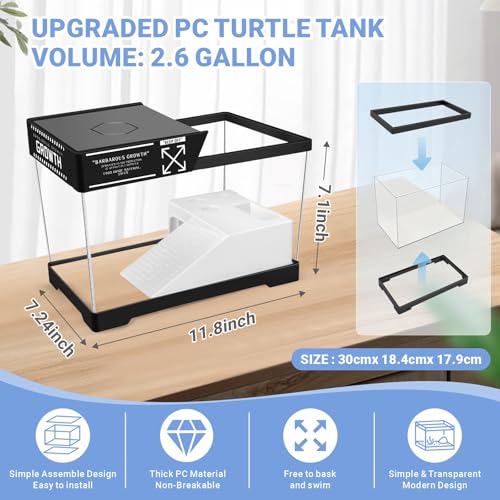 GOZILLA Mini Turtle Tank Kit with Adjustable Lamp, Upgrade PC Hermit Crab Tank,Small Turtle Starter Kit with Lid, Hideout Platform for Baby Turtles, Crabs, Fish.(11.8×7.24×7.1''/Black Kit) - color: Mini-Black02