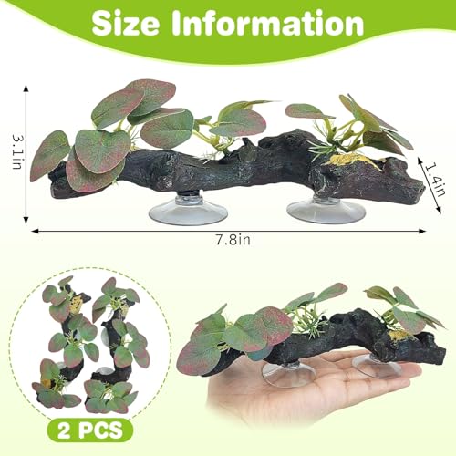 kathson 2 PCS Reptile Corner Branch Resin Snake Climbing Accessories with Leaves Terrarium Plant Decoration with Suction Cup for Lizard Frog Bearded Dragon Gecko Spider Climbing 7.8 x 3.1 x 1.4 inches - color: Red With Green