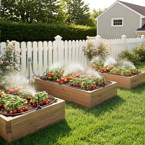 40 FT Drip Irrigation System 5/16 Inch Tubing with 13 Nozzles, Automatic Watering Misting System, Adjutable Sprinkler for Garden, Lawn, Plants, and Raised Bed - size: 40FT