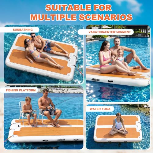 Inflatable Floating Dock, 8ft–15ft Water Platform for Water Party | Load Capacity 450–1800 lbs, Non-Slip EVA Surface, Floating Island for Pool, Lake, Pond, Beach, River & Ocean Activities - color: White, size: 8 X 6ft