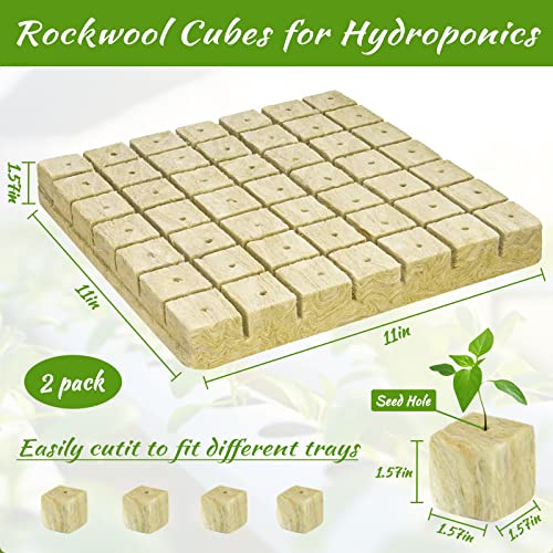 1.5 Inch Rockwool Cubes for Hydroponics Seed Starter, Rock Wool Planting Cubes Hydroponic Garden Grow Plugs for Soilless Cultivation Plants Cutting Germination Clone(2 Sheet, 98 Plugs) - color: 2 Sheet, size: 1.5" Plugs