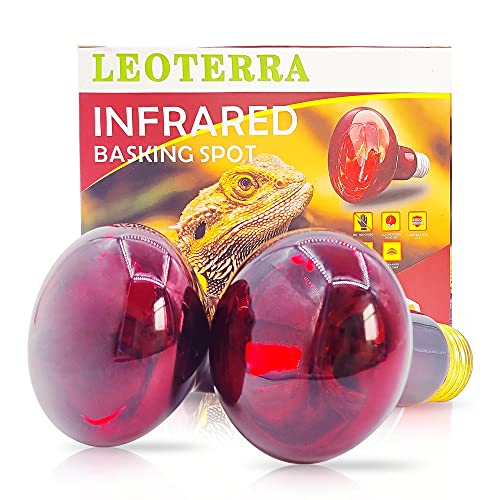 Leoterra 50w Reptile Night Heat Bulb Red Infrared Night Heat Lamp 10-20 Gallon Terrarium Use Thickened Glass (2-Pack) for Geckos, Frogs, Small Snakes,Bearded Dargon Night Use 2000+ Hours Service Life - style: R6350 Red Night Heat Bulb