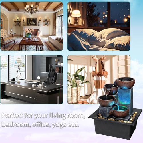 Small Tabletop Waterfall Fountain Zen Meditation Fountain Indoor Desktop Water Fountain with LED Light and Natural River Rocks for Office Home Bedroom - color: F
