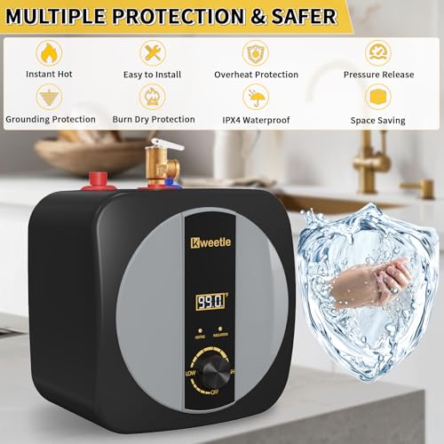 2.5 Gallon Electric Mini Tank Water Heater, 110V 1500W Under Sink Hot Water Heater with Digital Display & Pressure Relief Valve, Instant Hot Water for Kitchen, Hair Salon, RV, Wall or Floor Mount - color: Black