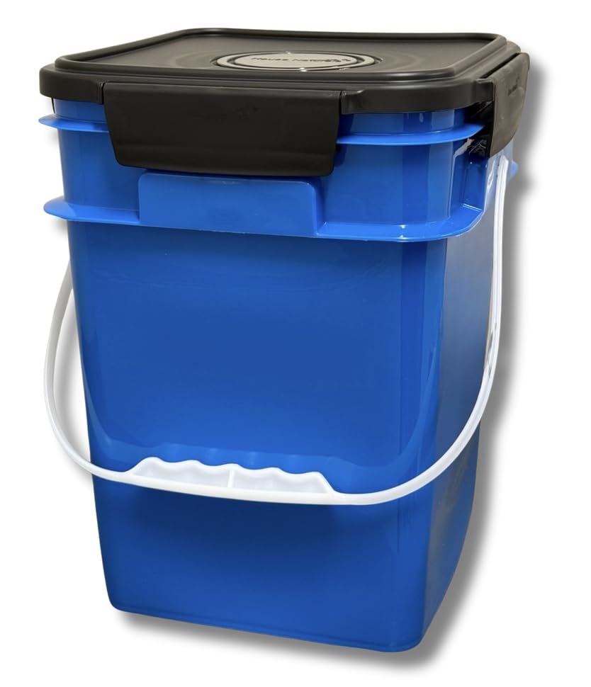 4 Gallon Square Food Grade Bucket Pail with Plastic Handles and Lid (Pack of 3) Made in USA containers (Blue/Red/White) - color: Blue/Red/White