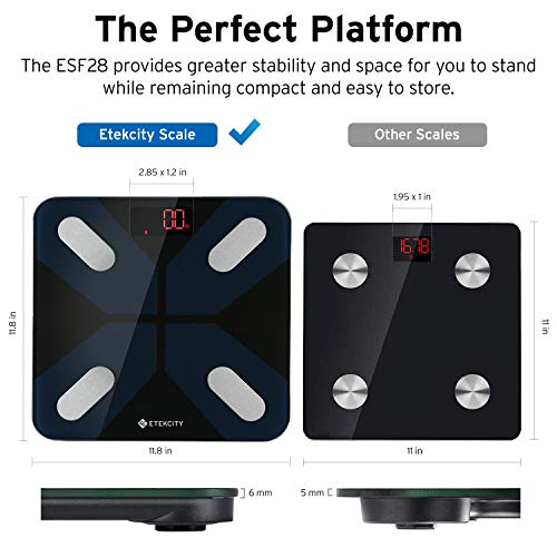 Etekcity Scale for Body Weight, Smart Digital Bathroom Weighing Scales with Body Fat and Water Weight for People, Bluetooth BMI Electronic Body Analyzer Machine, 400lb - color: Black, size: 11.8 x 11.8 x 1 in