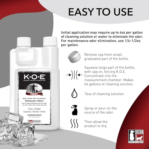 Odorcide K.O.E Kennel Odor Eliminator Concentrate – For Cages, Runs & More – For Home & Kennel w/Safe, Non-Enzymatic Formula - Frost Scent -16 oz - size: 16 Fl Oz (Pack of 1)
