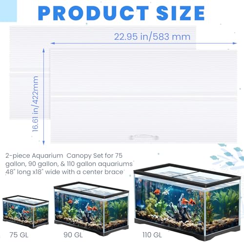 Sieral 2 Pcs Aquarium Canopy Set Polycarbonate Greenhouse Panels Fish Tank with Center Brace Aquariums Cover Fish Tank Lid(48 x 18 Inch,Clear) | Polycarbonate Greenhouse Panels, 22.95 x 16.61 x 0.24 In, for 75/90/110 Gallon 48" x 18" Aquarium with Center