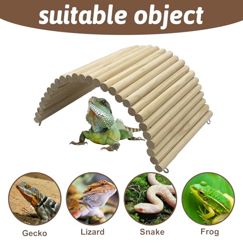 Hamiledyi 15.66 x 7.8 Inches Wooden Reptile Hideout Bearded Dragon Bendy Bridge Climbing Ladder Hiding Hut Reptiles Hide Cave Habitat Decor for Lizards Gecko Spiders Snakes Tortoise