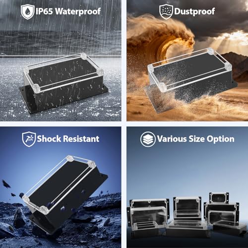 Junction Box with Clear Cover IP65 Waterproof ABS Plastic Universal Project Box with Fixed Ear, Black 7.8"x 4.7"x 2.9"(200x120x75mm)(Pack of 2) - color: 2 packs, size: 7.8"x 4.7"x 2.9"