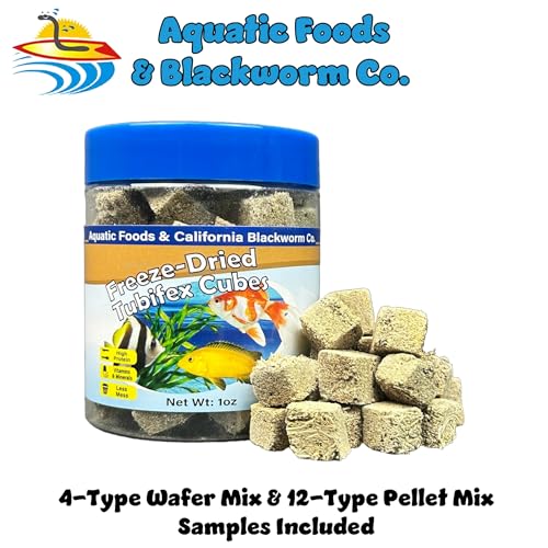 Tubifex Worms, Freeze Dried Tubifex Worm Cubes for Cichlids, Discus, Goldfish, Bettas, Marine Fish, All Tropical Fish, 12-Type Pellet Mix, 4-Type Wafer Mix Included...1oz Canister - size: 1 Ounce (Pack of 1)