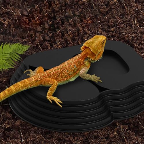 Natural Simulation Habitat Reptiles Soaking Pool with Step Design for Amphibians Turtles Feeding Bathing Dish Bowl Multiple Pet Drinking Bowl - color: Black