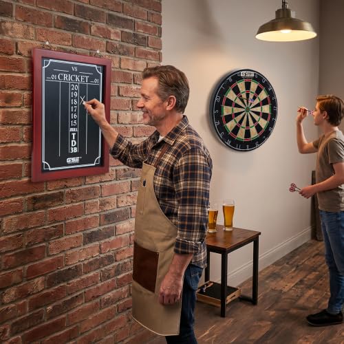 GSE Chalk Dart Scoreboard for Dartboard Cricket & 01 Games | Solid Pine Wood, 6 Dart Storage Holes, Easy Writing & Erasing, Chalk, Wipe, Wall Mount Hardware Included, Standard/ Large - style: Large