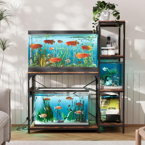 VOWNER 20-29 Gallon Fish Tank Stand with Power Outlet, Wood Aquarium Stand with Shelves for Fish Tank Accessories Storage, Heavy Duty Metal Frame, Turtle Reptile Terrarium Stand, Load 500lb, Brown - color: Brown