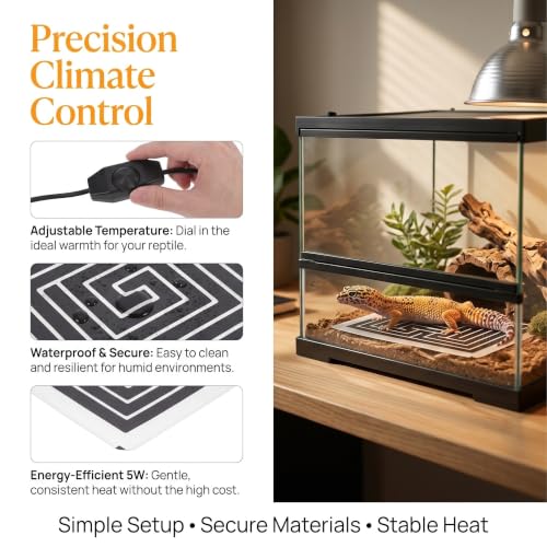 5w Reptile Heating Pad with Thermostat, Adjustable Temperature Heat Mat for Small Animal Habitat and Terrarium, Portable Plastic Under Tank Heater, Easy to Use and Maintain