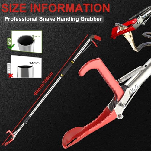 Snake Pole Grabber Catcher, 65 Inch Snake Clamping Tool for Safe Snake Handling and Rattlesnake CaptureMade of stainless steel tubing sponge handles and plastic. (red) - color: Red