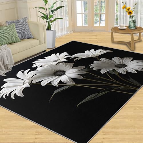 Daisy Area Rug 2x3ft White Daisy Rug, Floral Rugs for Bedroom, Indoor Non-Slip Rugs, Machine Washable Carpet for Front Entrance Floor Decor - color: Rugs-351, size: 2' x 3' (Rectangular)