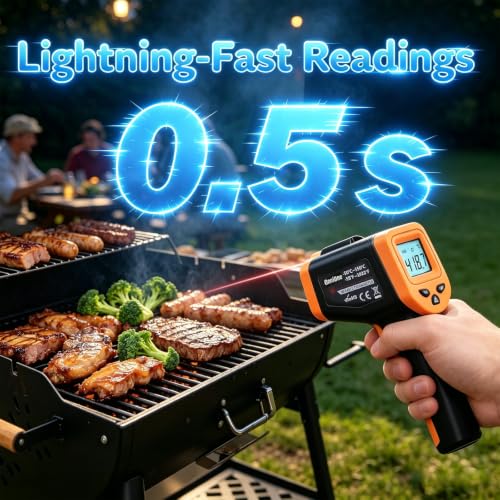 Pizza Oven Thermometer Gun for Cooking, Infrared Thermometer for Griddle | -58℉~1022℉ OnniOne Non Contact Blackstone Griddle Accessories for Grilling with Hard Carrying Bag LCD Backlit (NOT for Human) - color: Black
