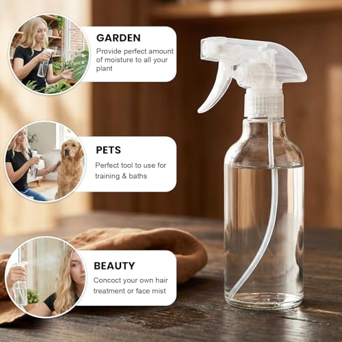 12oz Glass Spray Bottles 2 Pack,Mist/Stream Spraying | Adjustable Refillable Containers for Hair Care, Cleaning Solutions, Plants, Essential Oils - color: Clear, size: 12oz