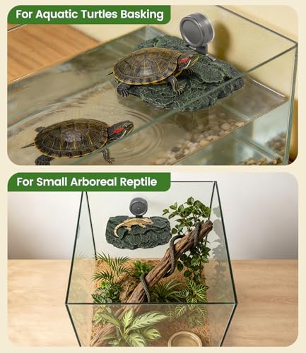 Baby Turtle Basking Platform Aquatic Turtle Resting Ramp Terrace Rock | 7.8x6 inch, Made of Resin, Easy-Climb Ramp, Strong Suction Cups, Perfect for Hatchlings & Juveniles, Authentic Rock Textures - size: Small