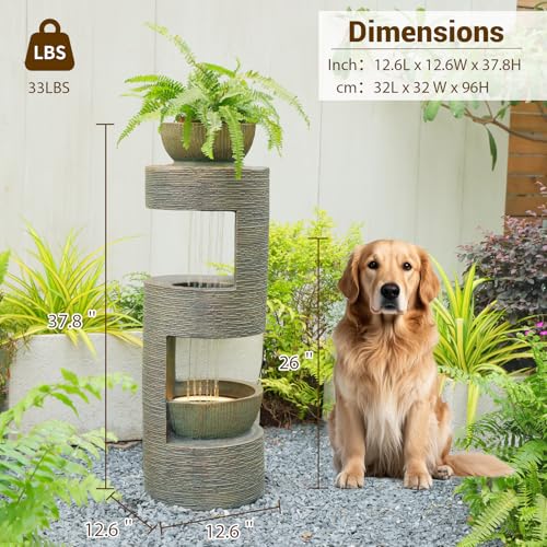Sunlinua 37.80" H Modern Outdoor Water Fountain Cascading Realistic Rock Waterfall Fountains with LED Warm Lights Outdoor Water Fountain for Garden Patio Backyard Porch Home Decor Gold - color: 37.8"h-gold