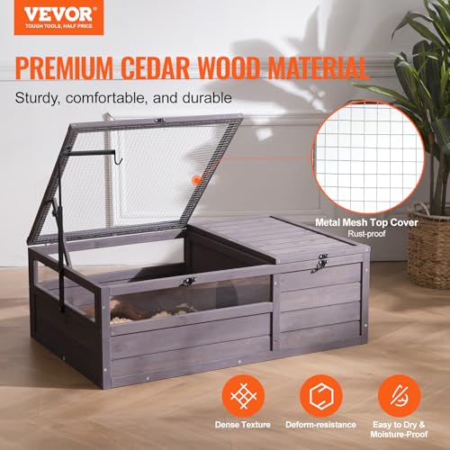 VEVOR Tortoise Habitat, Cedar Wooden Tortoise House Indoor & Outdoor, Tortoise Enclosure with Adjustable Lamp Holder, 2-Room Reptile Enclosure Small Animal Cage for Gecko, Lizard, Snake 38x24x13 inch - style: A Tortoise Habitat