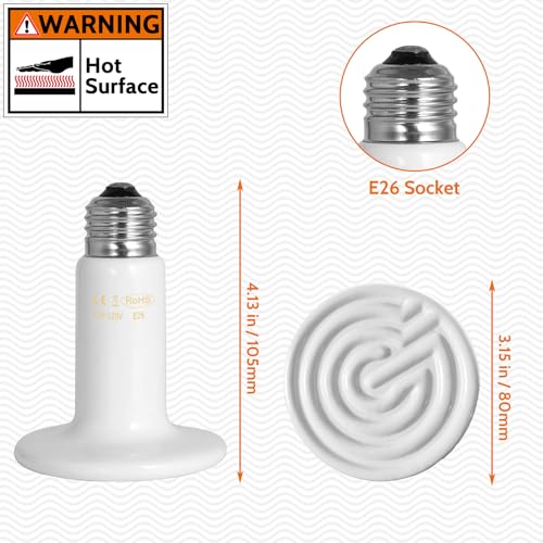 100W Ceramic Heat Emitter - White Reptile Heat Bulb - No Light Infrared Reptile Heat Lamp for Lizards, Turtle,Dogs, Cats - Ideal for Terrariums and Brooder Coop Heating - White - color: White, size: 100 Watts