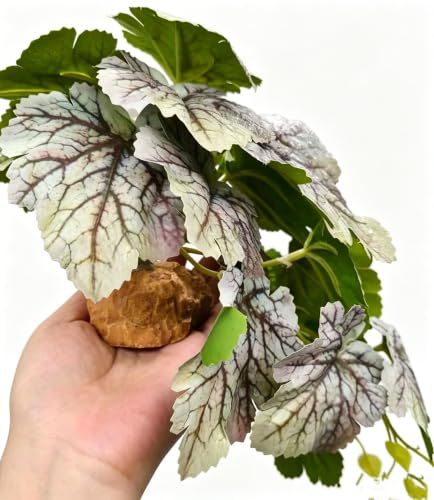 Fake Reptile Plants for Terrarium,Crested Gecko Tank Accessories | Artificial Plants for Reptile enclosure,Fake Habitat Decor for Lizard Bearded Dragon Desert Gecko Tortoise Snake frog - color: Gray-green