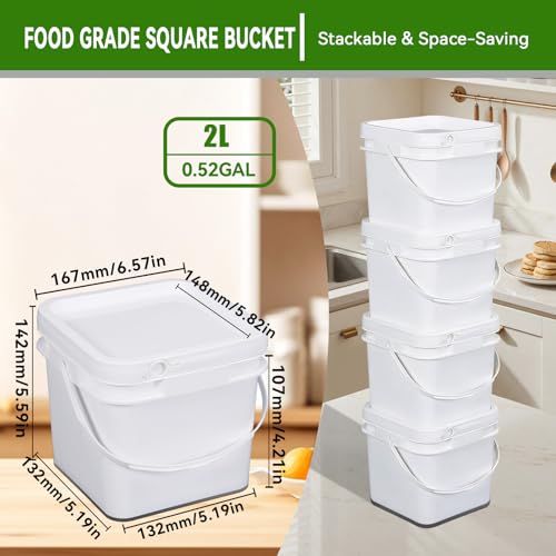 68 oz Food Storage Buckets with Lids, 4 Pack Square BPA Free Plastic Containers with Handles and Labels for Pantry, Rice, Flour, Snacks and Freezer (White) - color: White, size: 68 oz