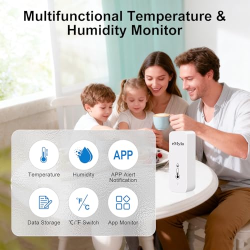 eMylo WiFi Indoor Thermometer Hygrometer with App Alert & Data Export | Wireless Temperature and Humidity Sensor, Smart Monitor for Home Baby Room Greenhouse Wine Cellar, Compatible with Alexa,2PCS