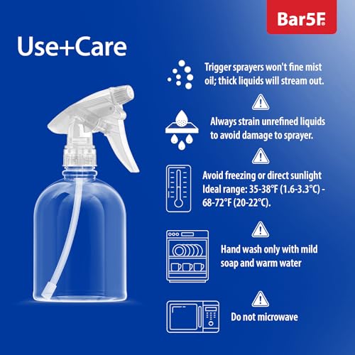Bar5F Empty Clear Spray Bottle, 16 Oz, Pack of 3 | Adjustable Head Sprayer, Fine to Stream, Natural